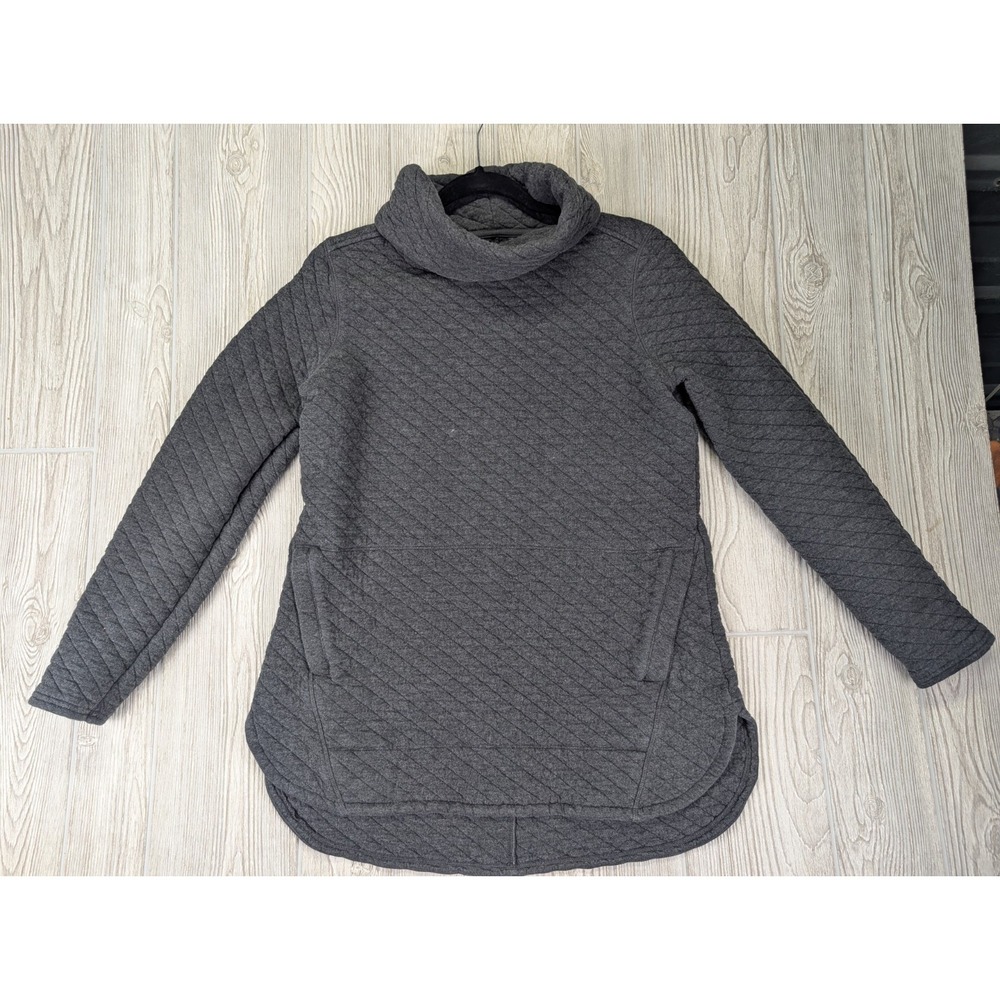 Duluth Trading Quilted Sweatshirt Women Medium Gray Kangaroo Pocket Cozy Outdoor